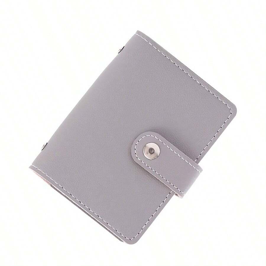1pc Leather Small Credit Card Holder For Women And Men With Snap 26 Card Slots, Credit Card Wallet, Card Holder Wallet Holds Both Business Card Organizer And ID Cards - Xám - Xem 1