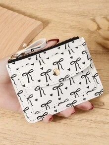 粉色蝴蝶结爱心图案拉链小钱包零钱包小钱包双折超薄女士钱包迷你薄、轻便、多层便携、身份证、信用卡简约、时尚、现代、商务、周年纪念、生日礼物、礼物、女孩、女士、女性、学校宿舍和返校用书包 - 粉色 - 查看 16