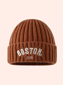 1pc Kids Letter Knit Beanie Hat, Unisex Warm Cuffed Skull Cap For Boys & Girls, Autumn/Winter