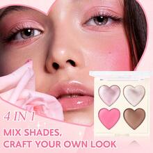 Rosawee Paleta de 4 colores Sweet Heart | Rubor, Iluminador y Contorno para un brillo natural