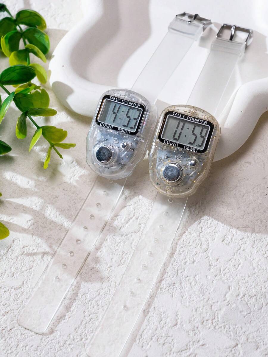 新款电子计数器手表，带LED灯，便携式多功能计数器，包含时间显示，按压3秒即可激活环绕灯 - 彩色 - 查看 1