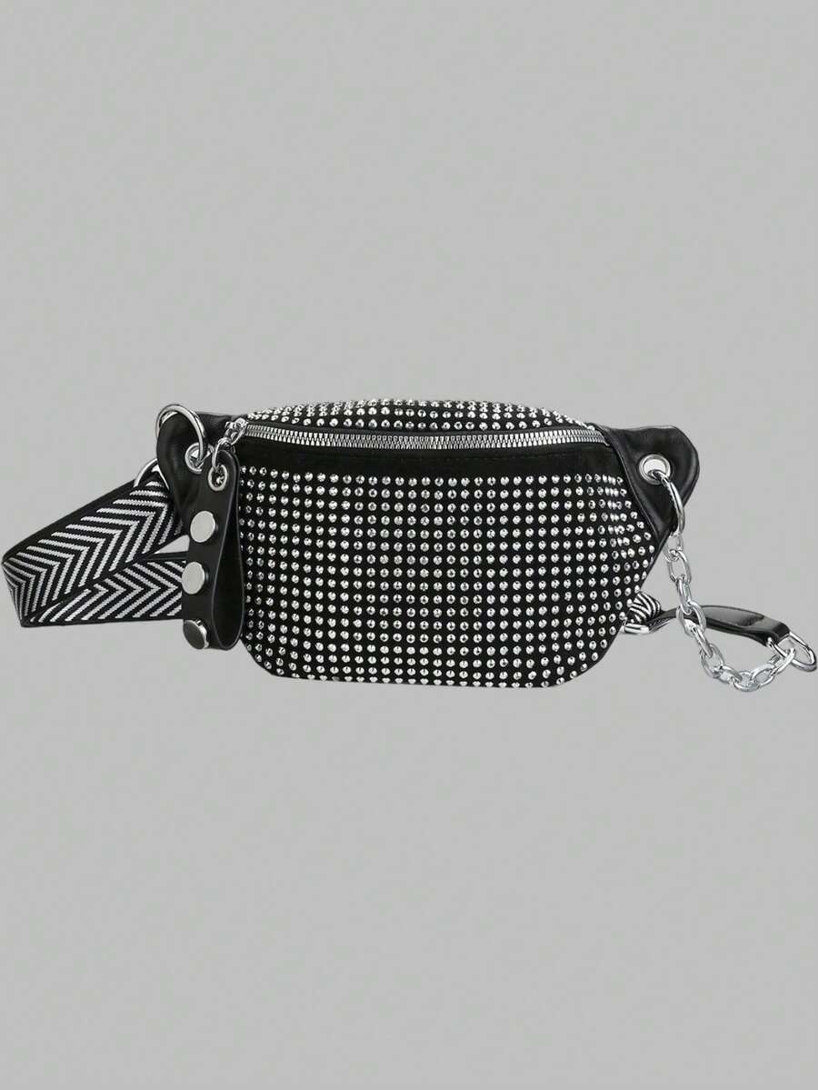 DareSee 女士镶钻单肩包迷你斜挎包，配有可调节肩带，亮面镶钻胸包/腰包，适合音乐节、Y2K 节、返校季、秋冬季节等场合，是音乐节的理想礼物。