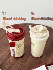 SNOOPY 1pc 530ml Stainless Steel Vacuum Insulated Tumbler, Large Capacity Coffee Cup, Car Cup, Outdoor Portable Straw Cup With Lid, Keeps Drinks Cold - Multicolor - View 4