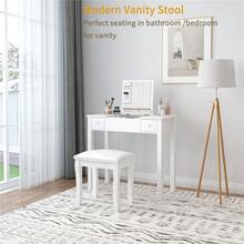 Square Vanity Stool Chair, High Elastic Cotton Makeup Bench, Modern Padded Piano Stool Seat For Makeup Room, Bathroom, Living Room, Ottoman, White Curved Leg - 白色 - 查看 4