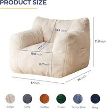 MAXYOYO Bean Bag Chair, Tufted Bean Bag Sofa With Boucle Fabric, Comfy Lazy Chair With Filler, Living Room Sofa Adults Teens, Accent Couch Bedroom Dorm, Beige - Màu cam (Vải có dây) - Xem 7
