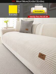 1PC Flannel Sofa Cushion With SF Leather Label, Anti-Slip Stripe Seat Pad. Protects 1 To 4-Seater Couches, Machine Washable, All-Season Use. - Multicolor - View 34