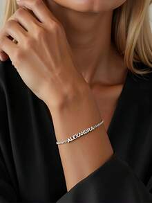 1 PIEZA Brazalete de acero inoxidable personalizable con nombre, joyería de acero inoxidable, collar con nombre, artículos personalizables, regalos para novias, brazaletes de mujer, regalos personalizados, brazaletes personalizados, brazaletes de pareja, joyería para mujer, adecuado para decoración de eventos diarios y de fiesta, regalos de Navidad, regalos de Halloween, regalos de cumpleaños, regalos de aniversario, regalos del Día de San Valentín, regalos favoritos para familiares y amigos - Multicolor - Ver 5