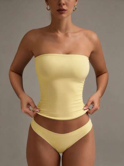 XLLAIS Sexy Strapless Basic Camisole, Fashionable Solid Color Elastic Fitted Tube Top, Suitable For Women All Seasons Casual Summer