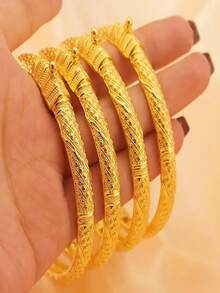 A Set Of Luxury 18k Gold Plated Explosive Bracelets, Dubai African, European And American Women's Bridal Jewelry
