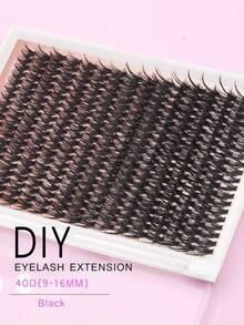 40D 仿貂皮睫毛 320 片簇 0.07 毫米 D 卷曲 9-16 毫米混合自然睫毛延长 3D 俄罗斯卷翘单根睫毛簇化妆工具 - 黑色 - 查看 4