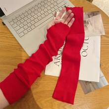 Warm Knitted Wool Half-Sleeved Gloves, Women's Autumn And Winter Leaking Fingers Can Touch The Screen, Cold-Proof Stacking, Arm Protection - Màu xanh lam - Xem 8