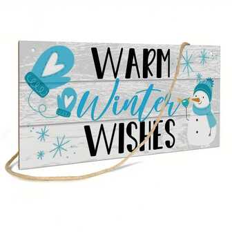 1pc Wooden Country Style Snowman Winter Hanging Decor With "Warm Winter Blessings" And Snowflake Pattern, Christmas Home Porch, Kitchen, Living Room, Bedroom Decoration