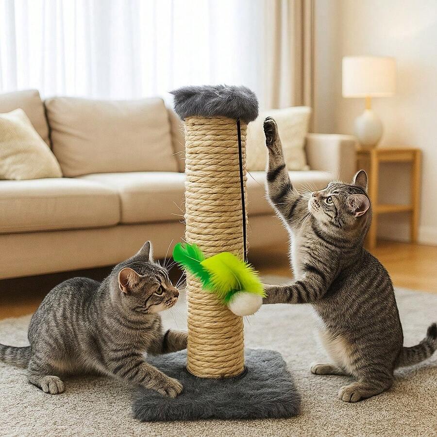Cat Scratching Post With Exclusive Sisal Toy - 灰色 - 查看 1