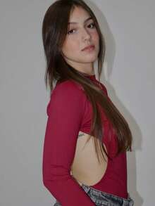 Women's Boddy With Open Back, Long Sleeves, Polyamide, Gringa Style - 酒紅色 - 查看 2