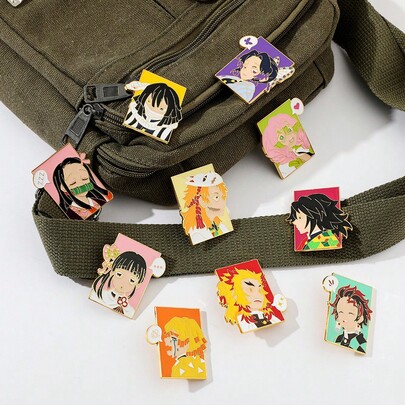 1 Stück Cartoon Anime Dämonenjäger-Korps Mitglieder Kamado Tanjiro, Kamado Nezuko, Agatsuma Zenitsu Cartoon Figur Brosche, modische personalisierte Taschendekoration, exquisite Brosche geeignet für den täglichen Gebrauch oder als Geschenk, Sammlung