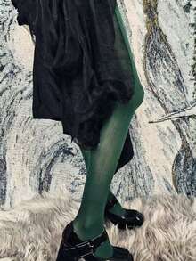 Women's Neon Lime Soft Opaque Tights For Autumn/Winter Street Style, Cozy