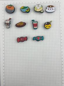 10 Peças/Conjunto Série de Alimentos Acessórios de Chinelo com Padrão Cartoon de Doces e Bebidas, Decoração DIY, Adequado para Presentes de Férias