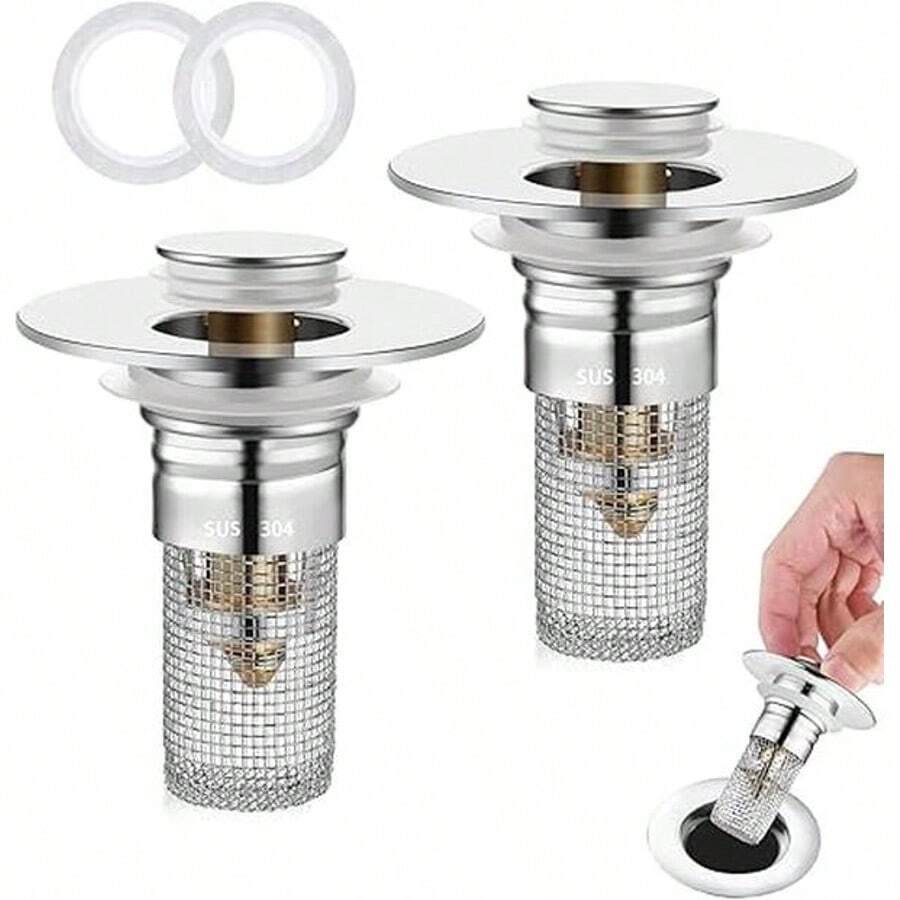 Bathroom Sink Stopper Hair Catcher, Universal Pop Up Sink Drain Filter With Stainless Steel Filter Basket, Bathroom Sink Drain Strainer - 2個 - 查看 1