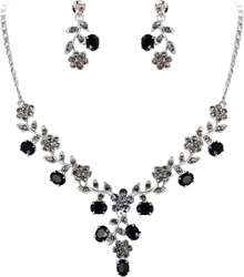 Cristal Austriaco Bola de Boda Flor Hoja Collar Pendientes Conjunto Iridiscente - Azul Negro-Tono - Ver 5