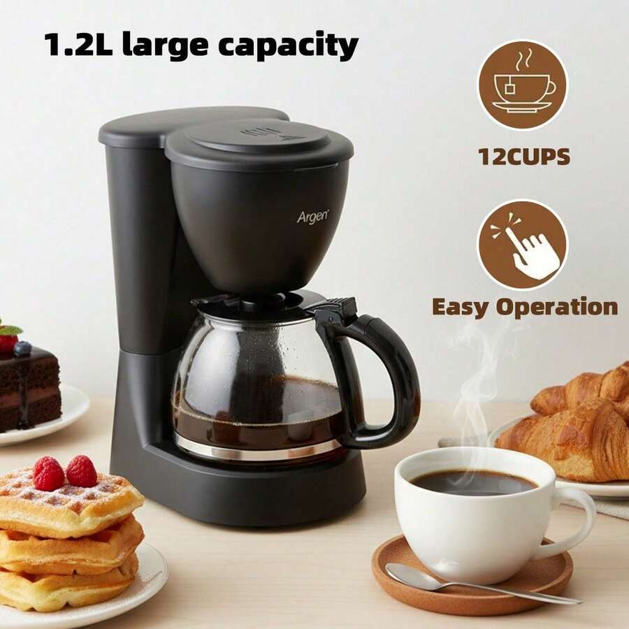 Cafetera Eléctrica 750W 1.2L (12 Tazas) | Filtro Reutilizable + Función Antigoteo | Rápida y Compacta, Café Aromático Sin Derrames - Ver 1
