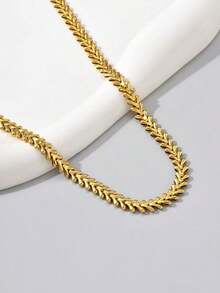 1pc Vintage Gold-Plated Stainless Steel Bean Sprout Style Necklace, Suitable For Daily Wear And Holiday Gifts For Friends - Yellow Gold - View 3