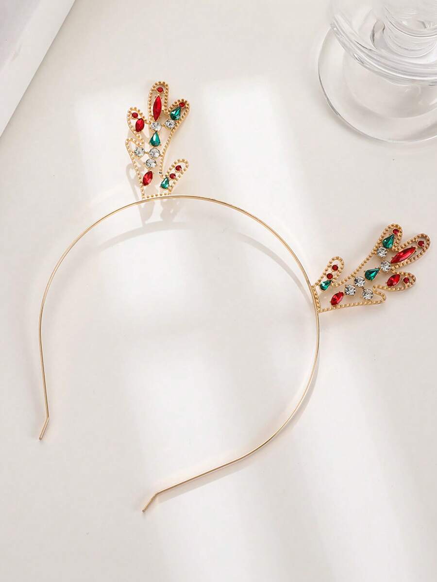 1pc Children's Deer Antler Headband Christmas Hair Accessory Headband Metal Diamond Studded Headband Holiday Party Fine Headband, Suitable For 14-16 Year Old Children To Use With Christmas