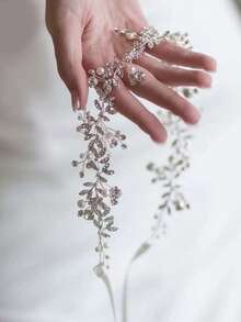 1 pieza Diadema ajustable con hoja de aleación de rhinestone y perla falsa, adecuada para uso diario y bodas, se puede usar como tocado o cadena para la cintura, de alta calidad y no se destiñe, diseño elegante y de moda, versátil para mujeres, niñas, novias, damas de honor, eventos de moda, regalo del Día de San Valentín para esposa/novia - Plateado - Ver 7