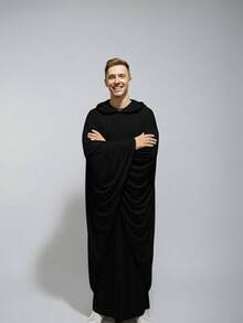 Disfraz de Halloween para adultos con capucha negra para hombre capa larga traje de hechicero para cosplay - Negro - Ver 6