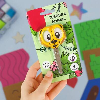 Tesoura Escolar Infantil Baby Zoo 13cm – Animais Fofos - Material Escolar