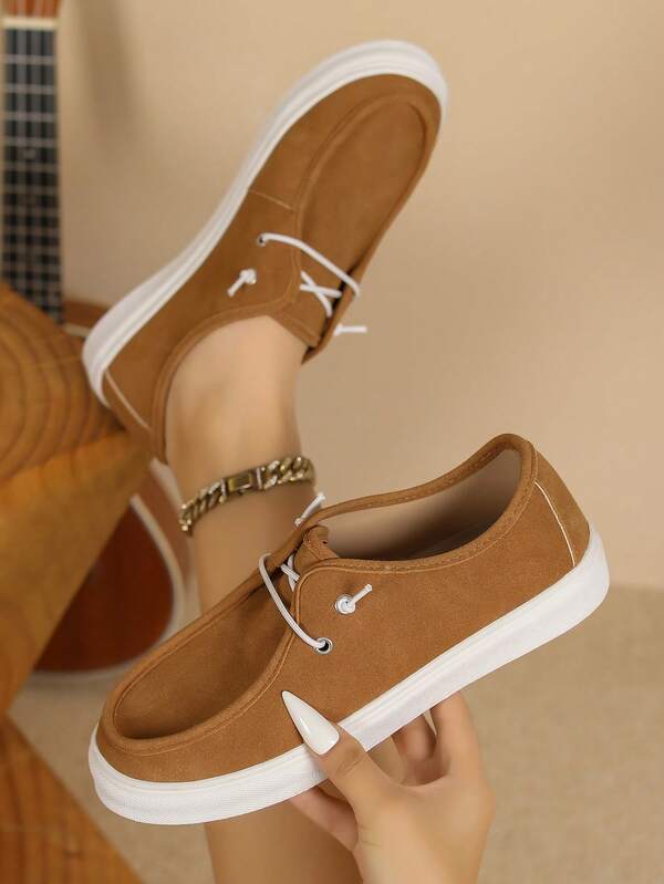 1 Pair Women & Kids Matching Lace-Up Flat Casual Sneakers, Soft & Comfortable Round Toe, Versatile For All Seasons