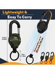 Llavero retráctil con cuerda de acero de 60 cm, mosquetón, colgante de insignia táctica - Equipo multifuncional para exteriores para camping, senderismo, pesca, golf - Organizador de llaves antirrobo para hombres y mujeres