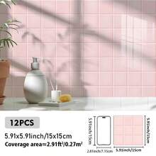 12pcs/Set 5.91x5.91/7.87x7.87inch Fresh Style Home & Kitchen Decor Stickers, PVC Self-Adhesive Faux Ceramic Tile Wall Stickers, Waterproof, Oil-Proof, Easy To Clean, Suitable For Living Room, Bedroom, Kitchen, Bathroom Wall Decor, Cabinet Surface, Furniture Renovation