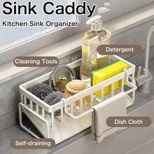 Sink Caddy Sponge Holder For Kitchen Sink, Stainless Steel Rustproof, Kitchen Sink Organizer Dish Sponge Organizer With Divider(White) Home Decor, Party Storage, Christmas Storage, New Year Storage - White - View 5