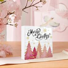 Seria roz de Crăciun, ornament artizanal din lemn de 4,92x4,92 inci, element Moș Crăciun, potrivit pentru decorarea casei, dormitor, sufragerie, masă, cadouri de Crăciun pentru petreceri, cadouri de sărbători