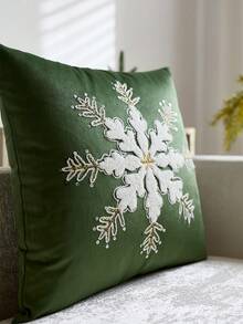 1 Stück Weihnachts-Kissen-Bezug mit grünen Pailletten-Schneeflocken-Stickerei, geeignet für Innenraum-Dekoration, Weihnachts-Deko-Kissenbezug, Kissenfüllung nicht enthalten - Grün - Übersicht 8