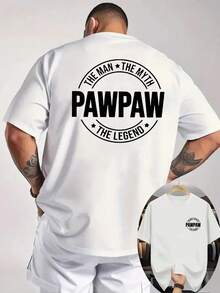 [Niu Wang Selection] New Men's Summer Casual T-Shirt, Short Sleeve Ribbed Crew Neck Knit T-Shirt, Cool And Comfortable, Double-Sided Print On Front And Back, PAWPAW Print, Suitable For Outdoor Activities, Summer T-Shirt For Men - 白色 - 查看 1