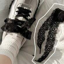 1 Pair Ins Style Small-Niche Korean Atmosphere Lace Bow Shoelaces, Sneakers, Casual Shoes Accessories, For Summer Daily Wear - 黑色 - 查看 4