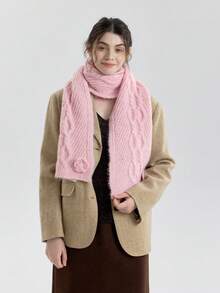 1 szt. damski szalik z dzianiny Rose Twist, mieszanka wełny, elegancki i modny, uniwersalny na jesień/zimę, odpowiedni do noszenia w pomieszczeniach, w biurze, na zewnątrz, na randki