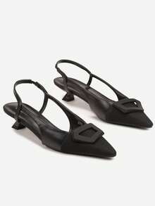 Elegant Slingback Heels For Women - Summer Casual Work/Office - الأسود - مشاهدة 5