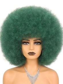 Tóc giả phong cách châu Phi thập niên 70, màu xanh lá cây, tóc giả xoăn bồng bềnh cỡ lớn có mái, chất liệu tổng hợp, mềm mại và dày dặn, phù hợp cho hóa trang hàng ngày và các bữa tiệc. - Màu xanh lá cây đậm - Xem 8
