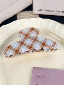 1Pc Medium Acrylic Hair Clip, South Korean Sle Updo Ark Hair Clip, Brown Blue Grid Retro Hair Claw, Suitable For Daily Falling Half Hair, Shark Claw Clip, Disc Hair Claw Clip Accessories, Women's Hair Clip, Is A Gift For Friends, Teachers, And Teachers Fashion Hair Clutch Winter Hair Accessories - Multicolor - View 10
