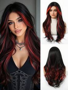 Halloween Wig Long Red Wig For Women 24 Inch Natural Curly Hair Wig Red Mixed Color Christmas Wig Synthetic Wig Cosplay Christmas Halloween Wear - 間色 - 查看 2