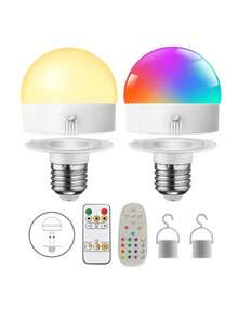 1 bóng đèn LED sạc lại được, cổng USB, thích hợp cho các gian hàng ngoài trời, cắm trại, câu cá, đèn LED di động, điều khiển từ xa với 3 màu, màu RGB, pin dung lượng lớn, thời gian sử dụng cực lâu, cổng Type-C, ổ cắm E27, tương thích với hầu hết các thiết bị chiếu sáng gia đình. - nhiều màu - Xem 4