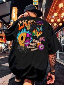 Camiseta Oversized Smile Algodão Masculina Hip Hop Grafite - Preto - Visão 4