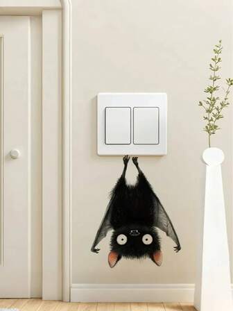 1pc Black Upside-Down Bat Pattern,Waterproof Decal Stickers,PVC Stickers,Easy To Paste And Remove,For Home Decoration,Bathroom Decoration,Room Stuff,Living Room Decor,Study Room Decor,Game Rooms Decor,Nursery Room,Boys' And Girls' Bedroom Decor,Kindergartens,And Other Areas Decor Wall Stickers Wall Decor Wall Sticker Kitchen Decor