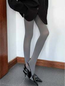 Women's Neon Lime Soft Opaque Tights For Autumn/Winter Street Style, Cozy