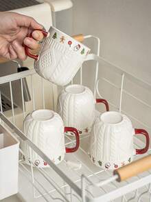 1/2pcs Ceramic Couple Mugs, Embossed Holiday Pattern - Christmas And Valentine's Day Gifts, Home Kitchen Red Handle Dishwasher Coffee Cups, Holiday Mug Gifts | Romantic Gift Mugs | Ceramic, Coffee Couples Gifts | Valentine's Day And New Year Gifts, Lady Milk Cup, Coffee Cup, Water Cup - Multicolor - View 16