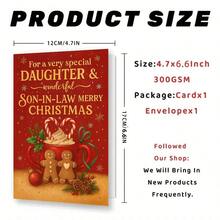 1 Peça Cartão de Natal para Filha e Genro - Design de Família de Pão de Gengibre Vermelho e Dourado com Recortes de Coração, Lembrança Festiva de Férias para Pais, Presente para Sogros, Cartão de Papel Fácil de Enviar para Comemorações Familiares - Multicolorido - Visão 7
