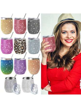 1pc, 12-Ounce Luxury Double-Layer Brick Cup, Portable Stainless Steel U-Shaped Insulated Cup, Bar Party Straw Drink Red Cup, 360ml / 12-Ounce Gift For Friends, With Lid And Stainless Steel Straw As A Gift