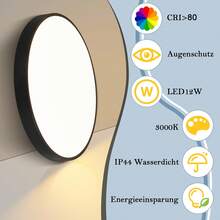 homefire Ceiling Lamp LED Ceiling Light Flat - 21CM Black Hallway Lamp Ceiling 12W Round Kitchen Lamp IP44 Waterproof Bathroom Lamp 3000K Warm White Modern Bedroom Lamp For Hallway Kitchen Bathroom Balcony - 21cm-3000k - 查看 7
